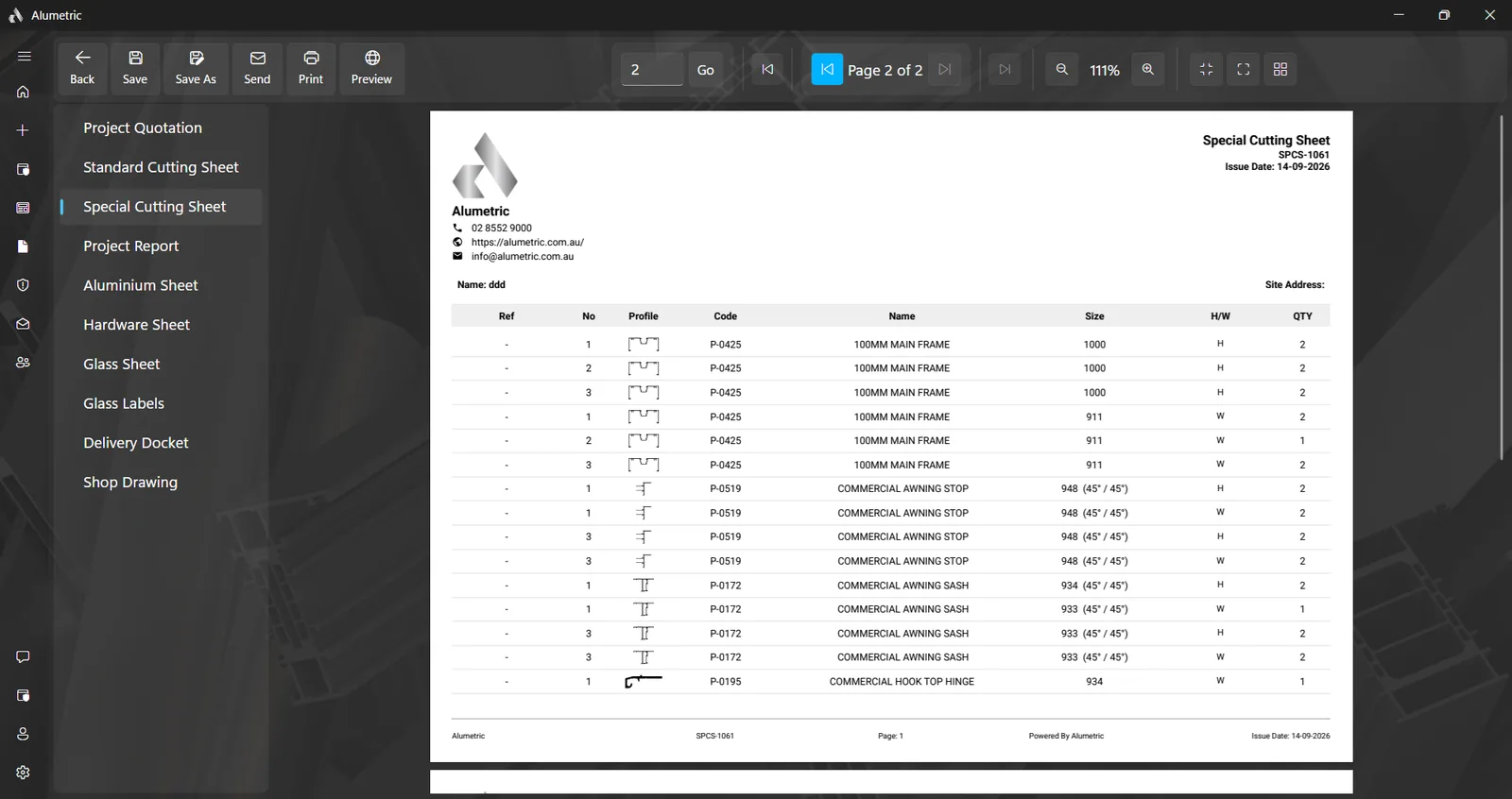 The Special Cutting Sheet open in the built-in PDF viewer